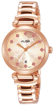 นาฬิกาข้อมือผู้หญิง ALBA Fashion รุ่น AH7N78X1 ขนาดตัวเรือน 28 มม. มีวันที่ Quartz 3 เข็ม หน้าปัดสีโรสโกลด์ ตกแต่งด้วยคริสตัล Swarovski®