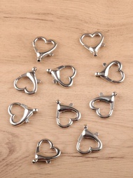 10入組銀色心形龍蝦扣適用於項鍊,手環,鑰匙圈製作