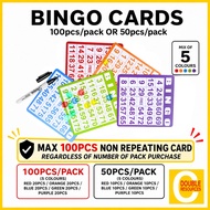 100 Pieces Bingo Cards (5 Colours - Each colour 20 pieces) | Non-Repeating Numbers | 12 × 13 cm | Bi
