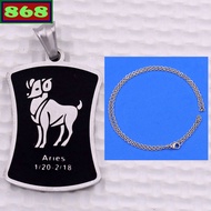 Aries - Aries stainless steel pendant with stainless steel chain necklace + stainless steel hook, Zo