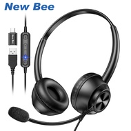 New Bee H368 USB Headphone หูฟังธุรกิจ หูฟังสำนักงาน ด้วยไมโครโฟน USB-A USB-C ในหูสำหรับคอลเซ็นเตอร์