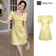 Happy Diva ชุดผู้หญิงชุดสีเหลืองชุดพัฟแขนชุดแต่งงานชุดปาร์ตี้อย่างเป็นทางการ 15393