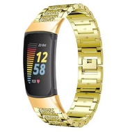 全城熱賣 - 適用於Fitbit Charge 5 滿鑽不銹鋼錶帶（金色）