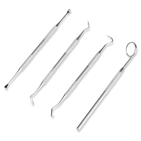 4 Pcs/set Stainless Steel Dentist Clean Tools Dental Mirror Double Probe Sickle and Hoe Tooth Cleane