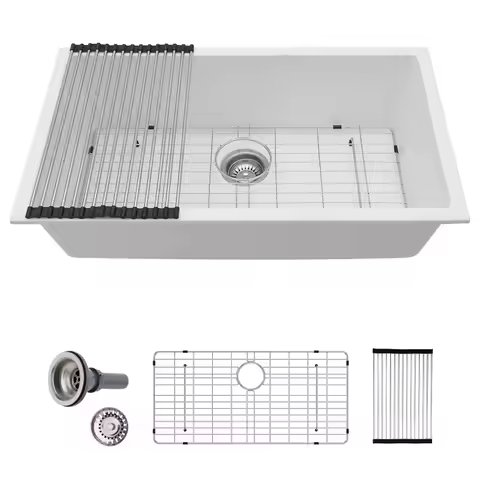 33*19 Inch White Quartz Marble Kitchen Sinks Modern Design White Undermount Kitchen Basin Single Bow