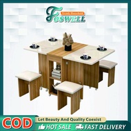 FOSWELL Dining Table Foldable Dining Table Movable Table And Chair Combination Multifunctional Dinin