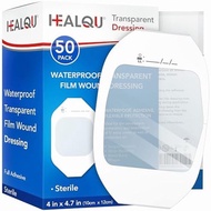 Transparent Film Dressing 4" x 4.75" (10 Pack) - Waterproof Adhesive Wound Bandages for Post-Surgica