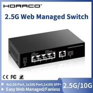 HORACO 2.5G Switch 4 Port 2.5Gb Managed Network Switch with 1 10G RJ45 and 1 10GbE SFP+ Slot Home La