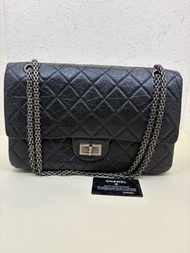 香奈兒 Chanel 黑卡12開 CF 大號黑銀2.55羊皮斜挎包30cm