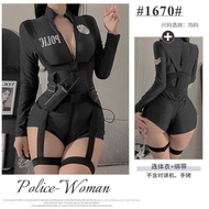 Plus Size Polwomen Costume Cop Pol Cosplay Outfit Zip Crotch Bodysuit Lingerie Role Play Harness Off