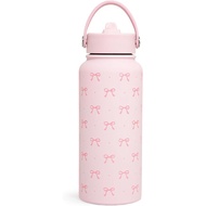Nymora Pink Bow Water Bottle 1L (32oz) Insulated Water Bottle Stainless Steel Pink Girls Water Bottl