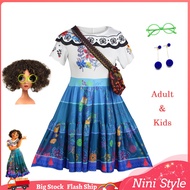 Adult Kids Encanto Mirabel  Madrigal Cosplay Costume Women Dress Flower Girls Wig Earrings Glasses P