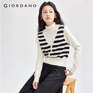 GIORDANO Women Sweaters Fake 2-Piece Stripe Sweaters Turtleneck 12-Gauge Knit Smooth Soft Warm Fashi