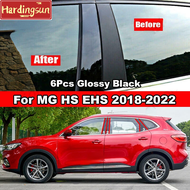 For MG HS EHS 2018-2022 6Pcs Car Window Door Column B C Pillar Post Cover Trim Glossy Black Carbon Fiber Mirror Effect PC Material Sticker Styling Accessories