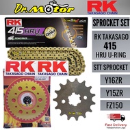 Y15ZR Y16ZR FZ150 RK JAPAN 415 HRU URING CHAIN RANTAI GOLD EMAS STT SPROCKET SPOCKET SPOKET SPROKET 