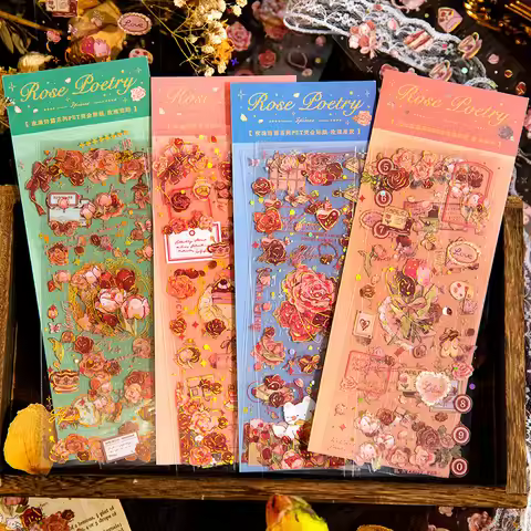 Twilight PET Stickers Rose Poem Series Rose Theme Scrapbooking Decorative Material 3 Sheets 4 Styles