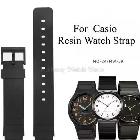 Flexible Elastic Resin Watch Bracelet for Casio MQ-24-7B MQ-76 MW-240 Black Sweat-Proof Comfortable 
