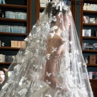 Soft tulle fishtail bridal veil with bows, white, three-dimensional, new style, pearl headpiece, wed