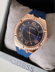 GUESS 36mm crystal accented watch silicone blue/rose gold Roman numbers 藍色/玫瑰金水晶36 mm矽膠錶帶女裝手錶羅馬數字