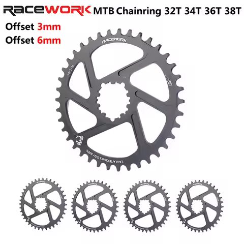 RACEWORK MTB 3/6mm Offset Chainring Narrow Wide Mountain Bike Chainwheel 32T 34T 36T 38T Crown For S