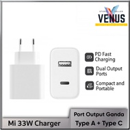 Mi Adaptor 33W Wall Charger Type-A + Type-C Dual Output Port / 33w Adapter + USB Cable