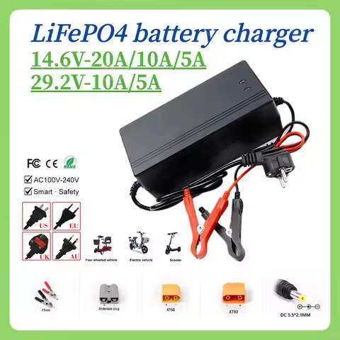 NEW 12.8V 14.6V 10A 20A 29.2V 5A 29.4V Charger 4S 8S Series LiFePO4 Battery 12.8V 24V 5A 10A 20A LiF