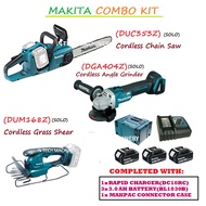 MAKITA COMBO SET DUC353Z CORDLESS CHAIN SAW + DGA404Z CORDLESS GRINDER + DUM168Z GRASS SHEAR+1x RAPI