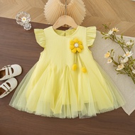 Summer New Baby Girl Yellow Dress Cute Flower Children'S Clothing (9 Months -4 Years Old)