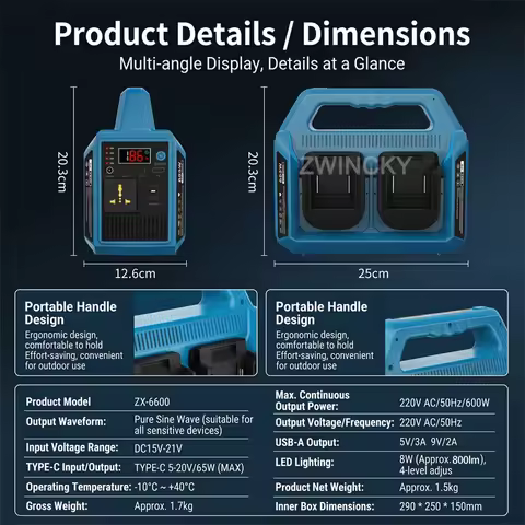 600W Inverter 110V/220V for Makita/Dewal/Milwaukee/Bosch/Worx/Einhel 18V Li-ion Battery 4-Port Pure 