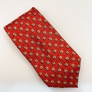 義大利製造 Burberry 橘紅底方格鑽石圖騰領帶 100%絲綢 二手商品 手打領帶