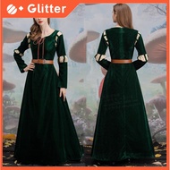 Disney Merida Princess Costume for Adult Women  Fancy Brave Merida Dark Green Maxi Dress with Wig Ha
