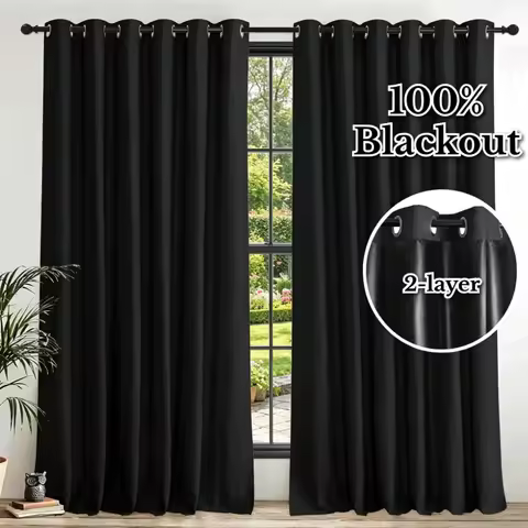 Blackout Curtains Eyelet 100% Light Blocking Thermal Insulated Curtains for Bedroom Living Room Dark