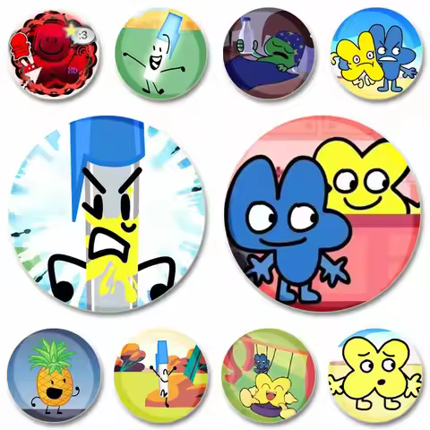 Funny Anime BFDI Icons Round Badge Creative Cartoon Four and X Enamel Pins Tinplate Coin Brooch Clot