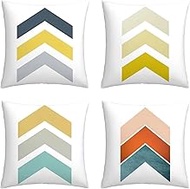 Cushion Cover, 65x65cm Set of 4, Colorful Art Geometry Soft Velvet Throw Pillow Cases 26x26in, Square Sofa Cushion Cover with Invisible Zipper for Couch Bed Car Bedroom Home Decor
