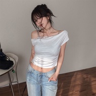 RM Genuine Korean🇰🇷{Accompanying Lace Layered Slanted Shoulder Top} Sexy Top Off-the-Shoulder Top As