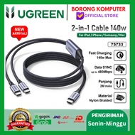 UGREEN 2IN1 Type C To Dual C 140W Nylon Braided Fast Charging Data Cable