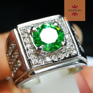 Batu Permata Green Moissanit Asli Kilau Ring Silver Tabur Zircon High Quality