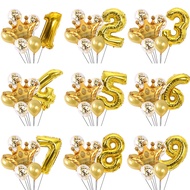 Balloon Set 7pc Happy Birthday Number Birthday Number Crown Gold