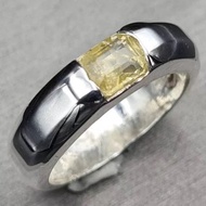 男士黃藍寶石戒指，未加熱處理的天然黃色藍寶石，適合男女的禮物戒指。