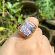 Cincin Lelaki Emas Suasa Sadur Batu Zirconia Petak Gold Plated Zirconia Square Stone Ring MR10