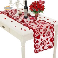 【caesarA8】Red Lace Table Runner Heart Decor Table Runner 13 X 72Inch, Wedding Valentines Day Romanti