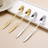Ice Cream Tea Cocktail Stirring Tableware Tool / Copper Long Handle Spoons Coffee Blender / Creative Golden Silver Kitchen Accessories / Stainless Steel Rose Shaped Mixing Spoon