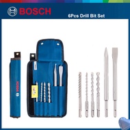 6pcs Bosch Drill Bit Set Round Four-pit Electric Hammer Drill Chisel Four-Blade Drill Bit For Excavate Concrete Brick Wall and Flat Chisel