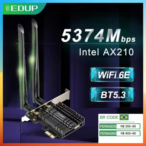 EDUP WiFi6E Intel AX210 PCIE WiFi Adapter 5374Mbps Bluetooth5.3 WiFi Network Card 2.4G/5G/6GHz PCI E