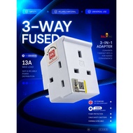 MK Electric 692 13A 3 Way Fused Adapter | 3 Pin Multi Plug Socket UK BS1363 | SIRIM 3-in-1 Power Ada