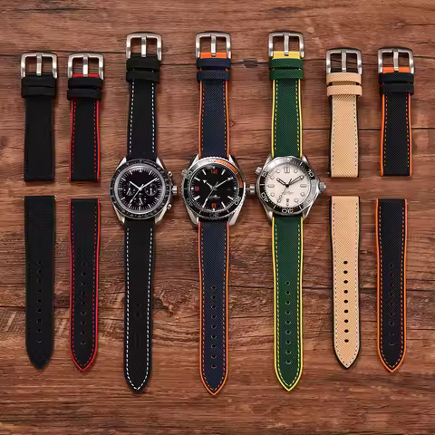 18mm 20mm 22mm 24mm FKM Rubber Strap Composite Strap Soft FKM Base Leather Surface Quick Release Wat