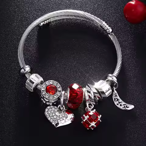 RAVIMOUR Love Heart DIY Bracelet Crystal Bead Charms Bracelets & Bangles Fashion Indian Jewelry Stee
