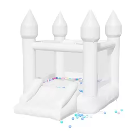 White Bounce House PVC Material for 3-6 with Blower Bouncy Castle for Toddlers 1-3 with Slide Indoor