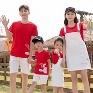 Red Family Matching Shirt Women Girl Jumpsuit Kids Set Wear Short Pants For Men Women Mini Dress Korean Style Women Blouse