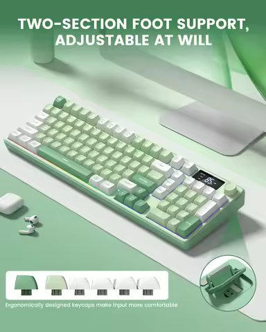 WOMIER DK98pro Green 98 Key Membrane Keyboard Green RGB Backlight with Screen 3 Modes Wireless Bluet